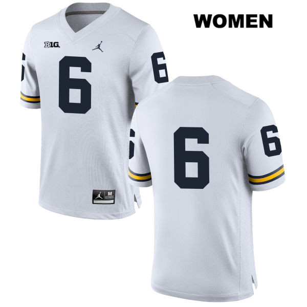 Women's NCAA Michigan Wolverines Michael Sessa #6 No Name White Jordan Brand Authentic Stitched Football College Jersey KK25O13XE